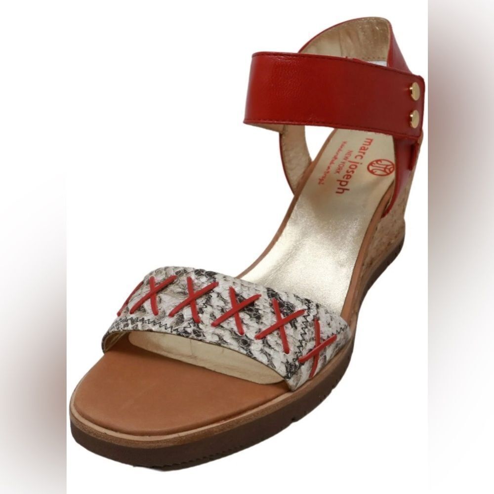 Marc Joseph Dyckman Strappy Red Leather Wedge Sandals‎
